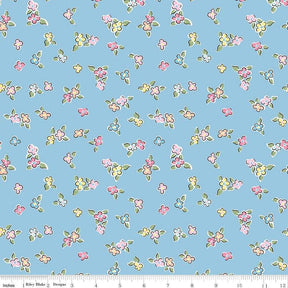 Love Notes Flowers Blue Yardage C16381-Blue by Lindsay Wilkes for Riley Blake Designs 1/2 yard increments cut continuously