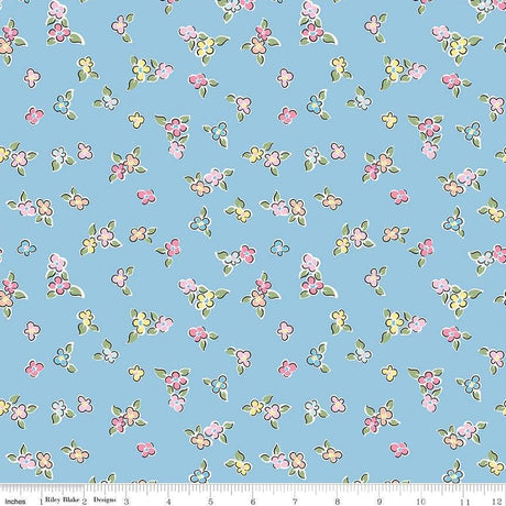 Love Notes Flowers Blue Yardage C16381-Blue by Lindsay Wilkes for Riley Blake Designs 1/2 yard increments cut continuously