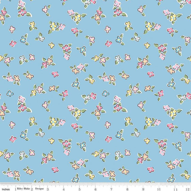 Love Notes Flowers Blue Yardage C16381-Blue by Lindsay Wilkes for Riley Blake Designs 1/2 yard increments cut continuously