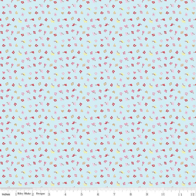 Love Notes Butterfly Floral Soft Sky Yardage C16383-Sky by Lindsay Wilkes for Riley Blake Designs 1/2 yard increments cut continuously