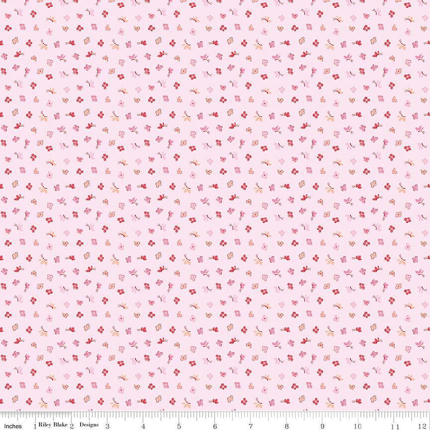 Love Notes Butterfly Floral Soft Pink Yardage C16383-SoftPink by Lindsay Wilkes for Riley Blake Designs 1/2 yard increments cut continuously