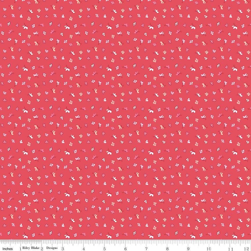 Love Notes Butterfly Floral Raspberry Yardage C16383-Raspberry by Lindsay Wilkes for Riley Blake Designs 1/2 yard increment cut continuously