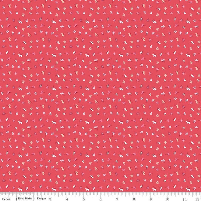 Love Notes Butterfly Floral Raspberry Yardage C16383-Raspberry by Lindsay Wilkes for Riley Blake Designs 1/2 yard increment cut continuously