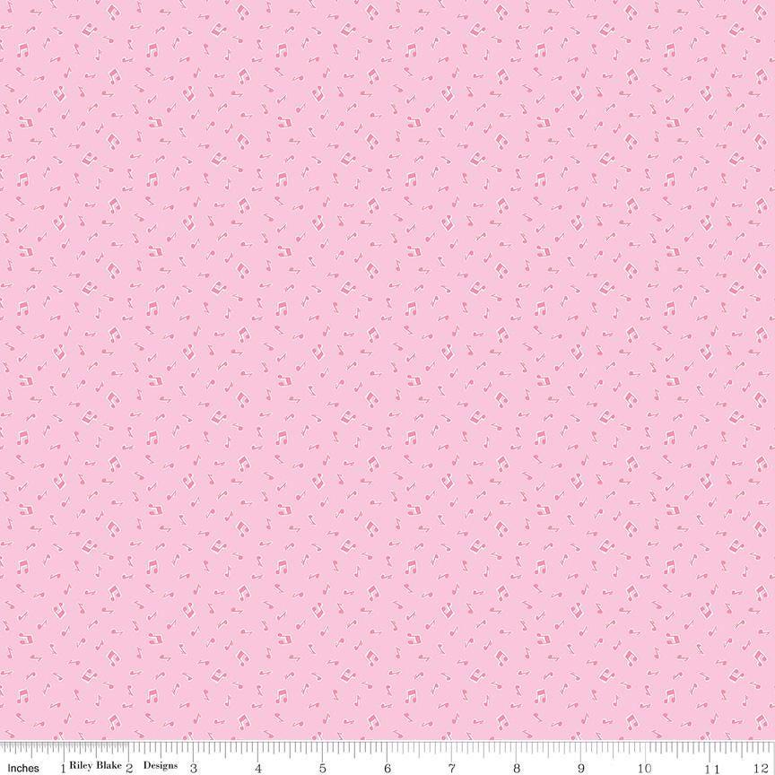 Love Notes Music Notes Pink Yardage C16384-Pink by Lindsay Wilkes for Riley Blake Designs 1/2 yard increment cut continuously