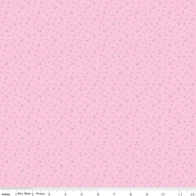 Love Notes Music Notes Pink Yardage C16384-Pink by Lindsay Wilkes for Riley Blake Designs 1/2 yard increment cut continuously