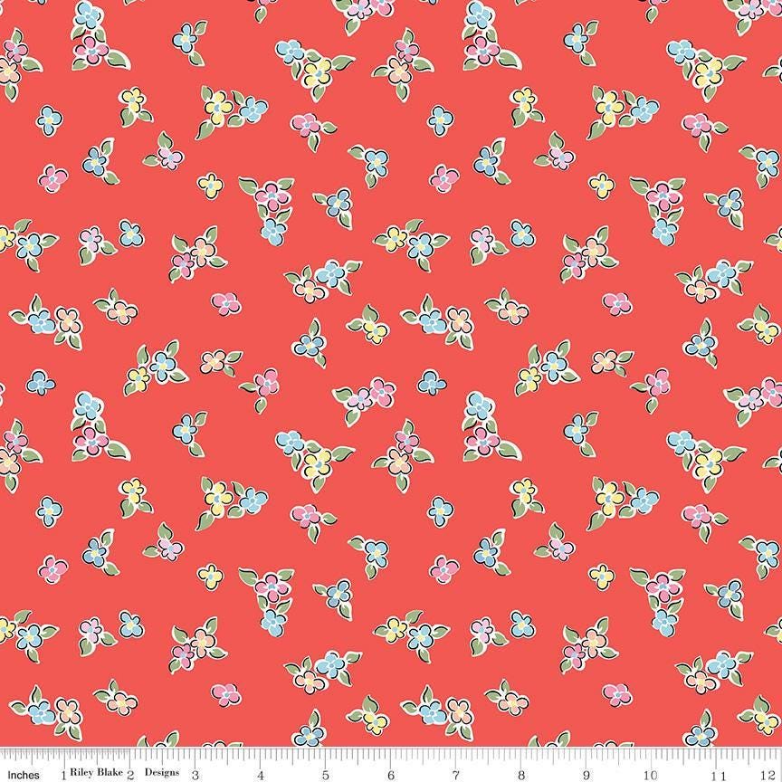 Love Notes Flowers Red Yardage C16381-Red by Lindsay Wilkes for Riley Blake Designs 1/2 yard increments cut continuously