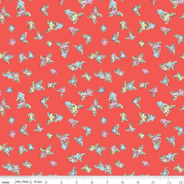 Love Notes Flowers Red Yardage C16381-Red by Lindsay Wilkes for Riley Blake Designs 1/2 yard increments cut continuously