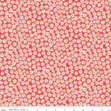 The image is a repeating pattern of red and white flowers on a red background.