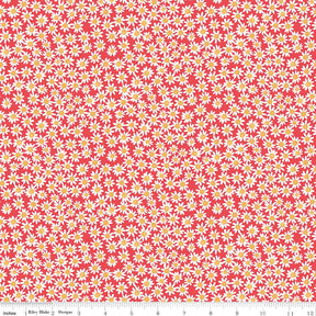 The image is a repeating pattern of red and white flowers on a red background.