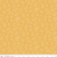 The image is a repeating pattern of small white flowers and leaves on a yellow background.