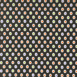 a repeating pattern of small white and orange circles on a dark background.
