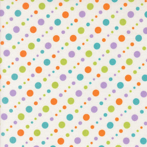 a pattern of multicolored polka dots on a white background.