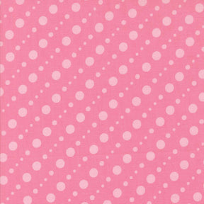 a pink background with white polka dots arranged diagonally across the frame.