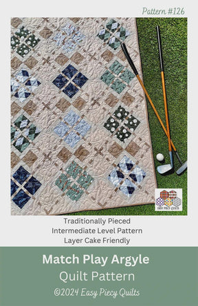 Match Play Argyle Printed Quilt Pattern By Easy Piecy Quilts EPQ126, 3 sizes (crib/throw, twin/full, queen)