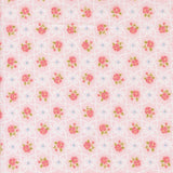 a repeating pattern of pink flowers with green leaves on a light pink background.