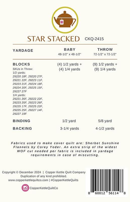 Star Stacked Quilt pattern CKQ-2415 By Sarah Sumbera For Copper Kettle Quilt Company