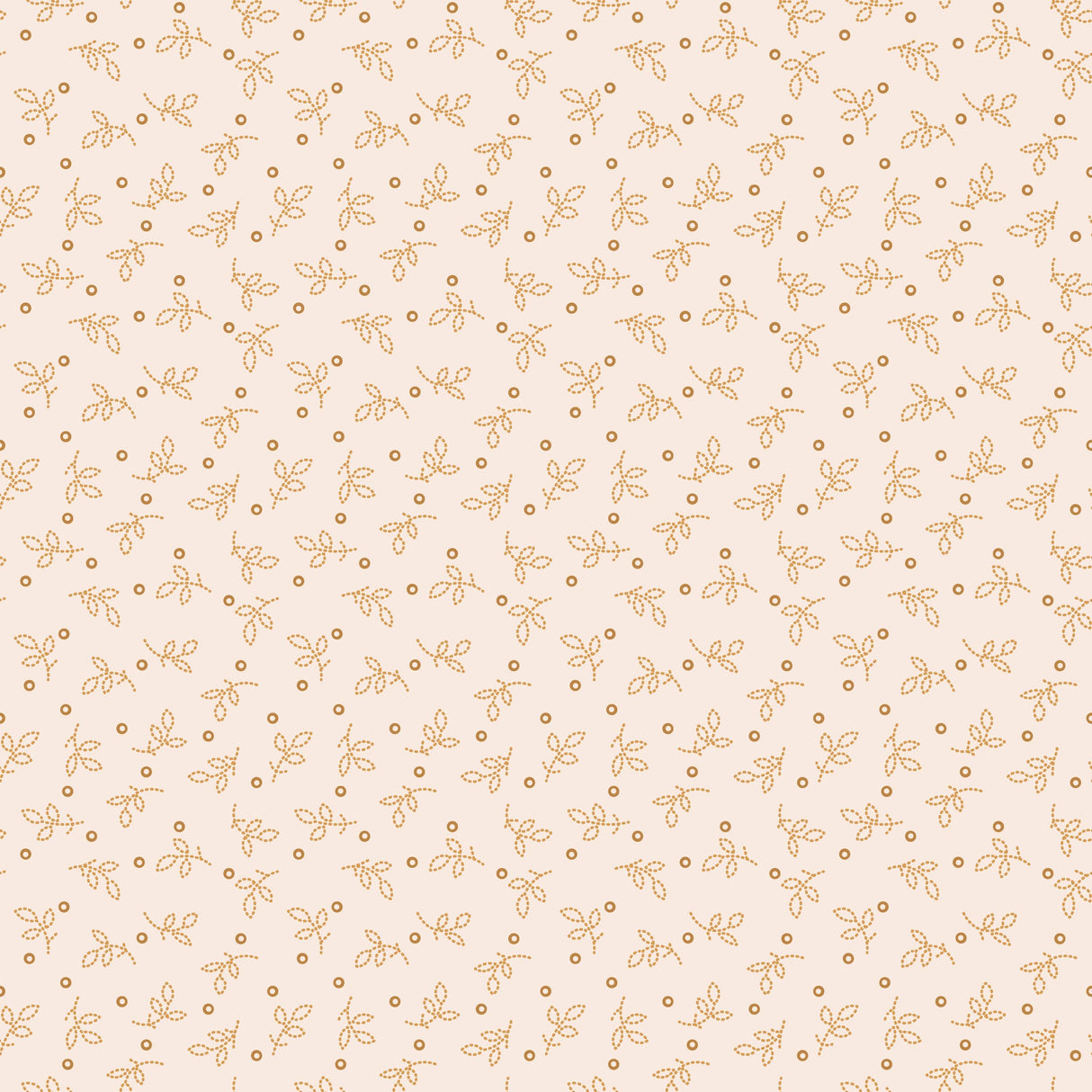 a repeating pattern of small orange leaves and dots on a light beige background.