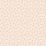 a repeating pattern of small orange leaves and dots on a light beige background.
