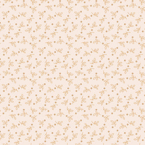 a repeating pattern of small orange leaves and dots on a light beige background.
