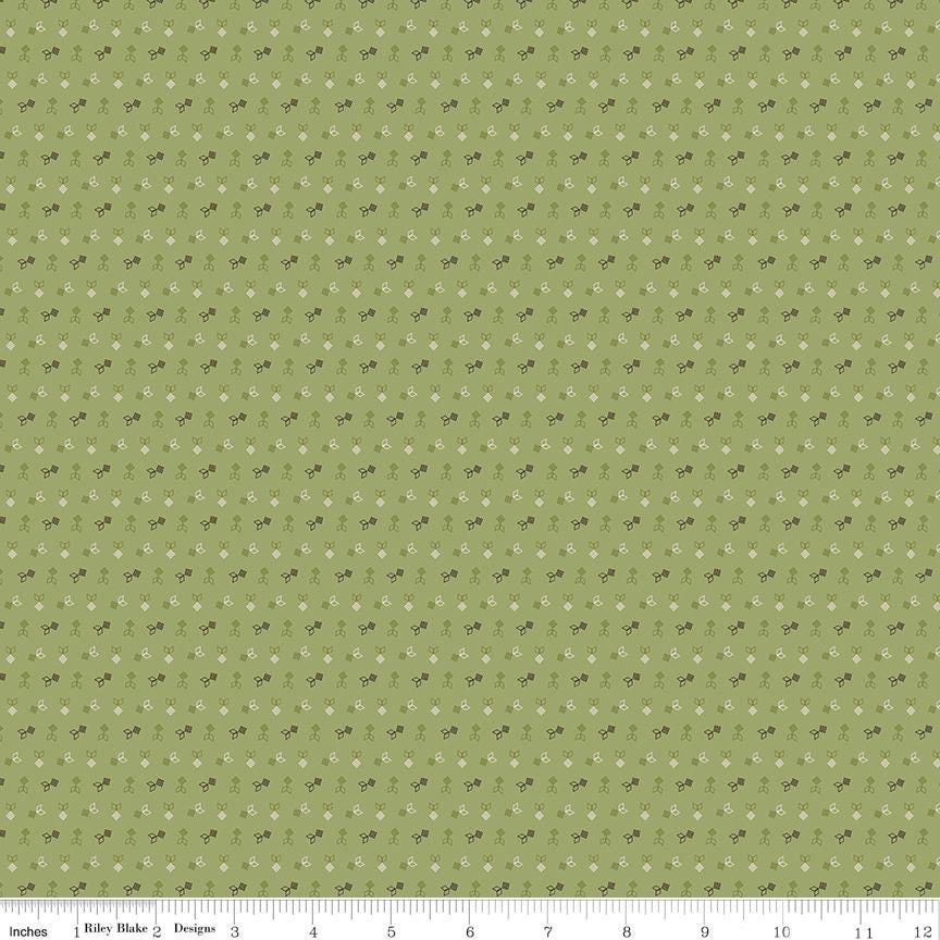 The image is a repeating pattern of small white flowers or dots on a green background.