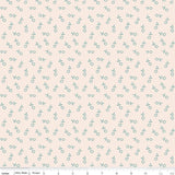 a repeating pattern of small green flowers or leaves on a light pink background.