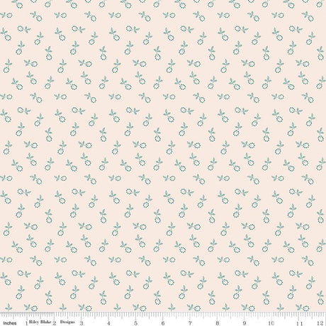 a repeating pattern of small green flowers or leaves on a light pink background.