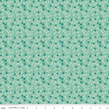 The image is a repeating pattern of small white branches with small green berries or leaves on a light green background.