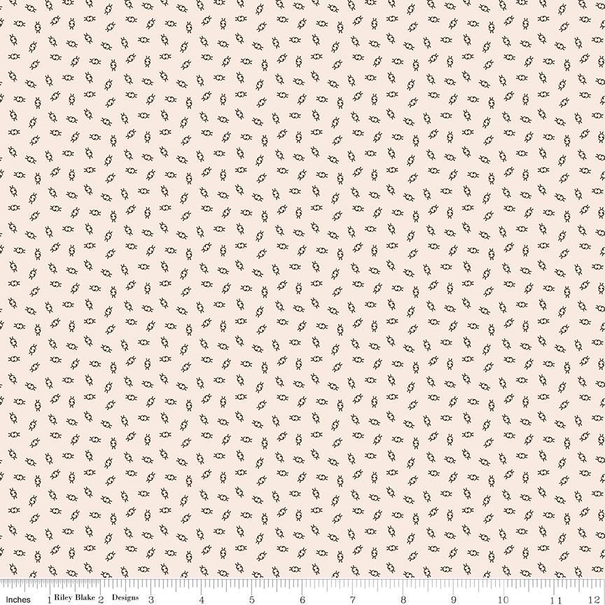 a repeating pattern of small black dots or shapes on a light beige background.
