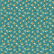 a repeating pattern of small yellow flowers and leaves against a teal background.