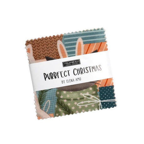 Purrfect Christmas 2.5" Mini Charm by Elena Amo for Moda Fabrics 39040MC Bin 19
