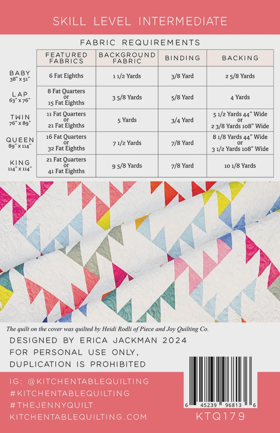 The Jenny Quilt Pattern KTQ179 by Kitchen Table Quilting (baby, lap, twin, queen and king sizes)