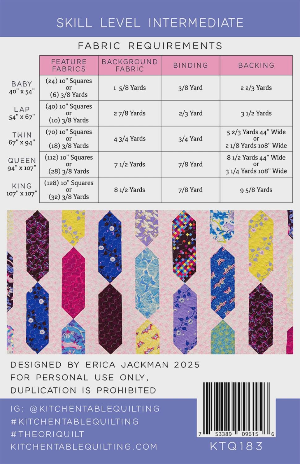 The Ori Quilt Pattern KTQ183 by Kitchen Table Quilting (baby, lap, twin, queen and king sizes)