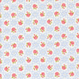 a repeating pattern of pink flowers on a light blue background with a white border.