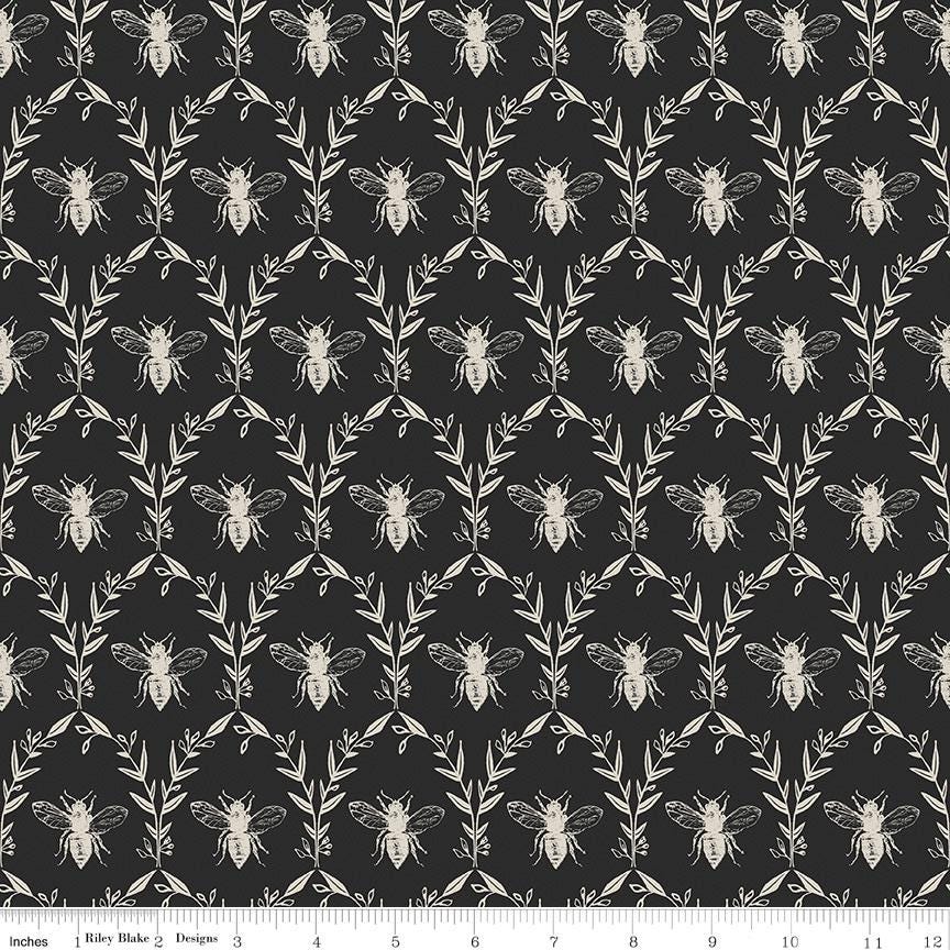 Riley Blake Honey Bee Damask Black Cotton Woven C11705-BLACK Sold by the 1/2 Yard