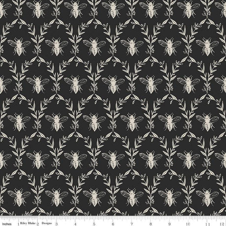 Riley Blake Honey Bee Damask Black Cotton Woven C11705-BLACK Sold by the 1/2 Yard