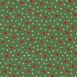 a repeating pattern of red bells and white stars on a green background.
