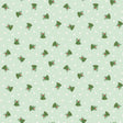 a repeating pattern of green Christmas bells against a light green background with white stars.
