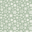 a repeating pattern of white snowflakes against a green background.