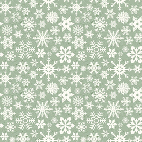 a repeating pattern of white snowflakes against a green background.