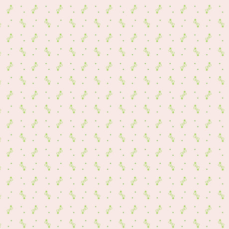a repeating pattern of small green circles on a light pink background.