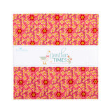 The image is a square-shaped fabric with a repeating pattern of red and yellow flowers on a white background.