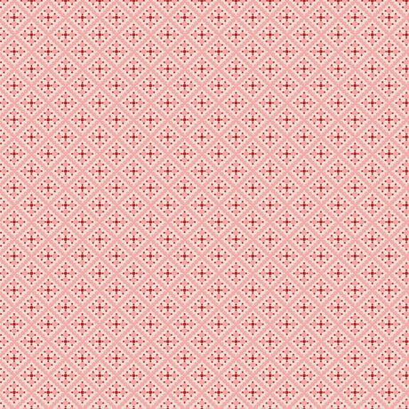 a repeating pattern of red and white diamond shapes arranged in a grid-like fashion.