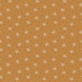 a repeating pattern of small white flowers against a brown background.