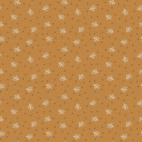 a repeating pattern of small white flowers against a brown background.