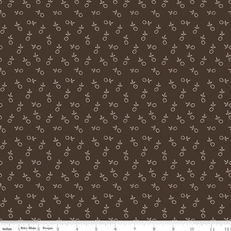 a repeating pattern of small white flowers or leaves on a dark brown background.