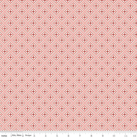 a repeating pattern of red and white diamond shapes arranged in a grid-like fashion.