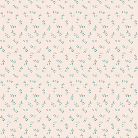 a repeating pattern of small green flowers or leaves on a light pink background.