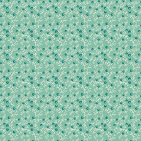 a repeating pattern of small white branches and green circles on a light green background.