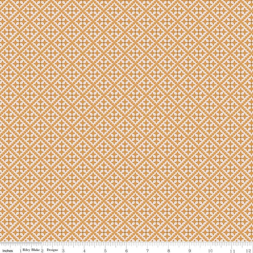 a repeating pattern of small white and orange diamond shapes arranged in a grid-like fashion.