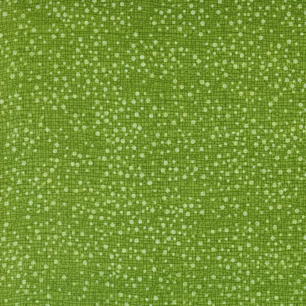The image is a close-up of a green fabric with small white dots or specks scattered across it, creating a textured and speckled appearance.